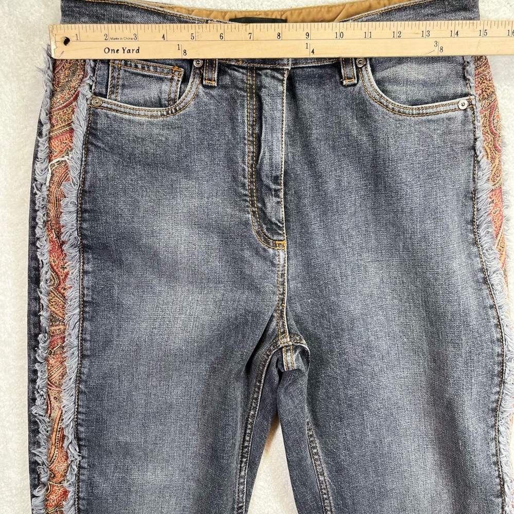 Etro women 30 Signature Paisley Patterned Side-Stripe Jeans Bohemian frayed edge - Picture 3 of 7